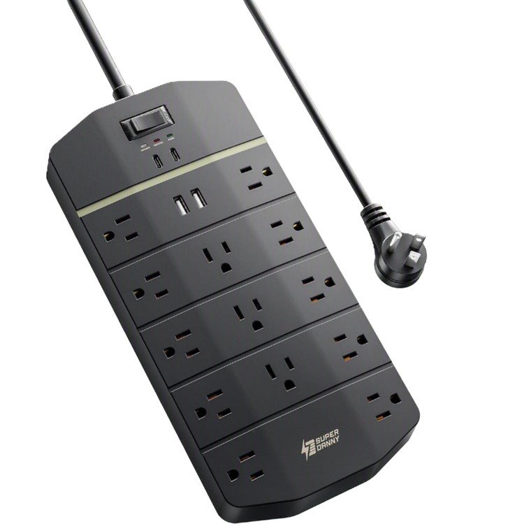 5000 Joules Surge Protector with 13 AC Outlets 2 USB-A & 2 USB-C PD 20W